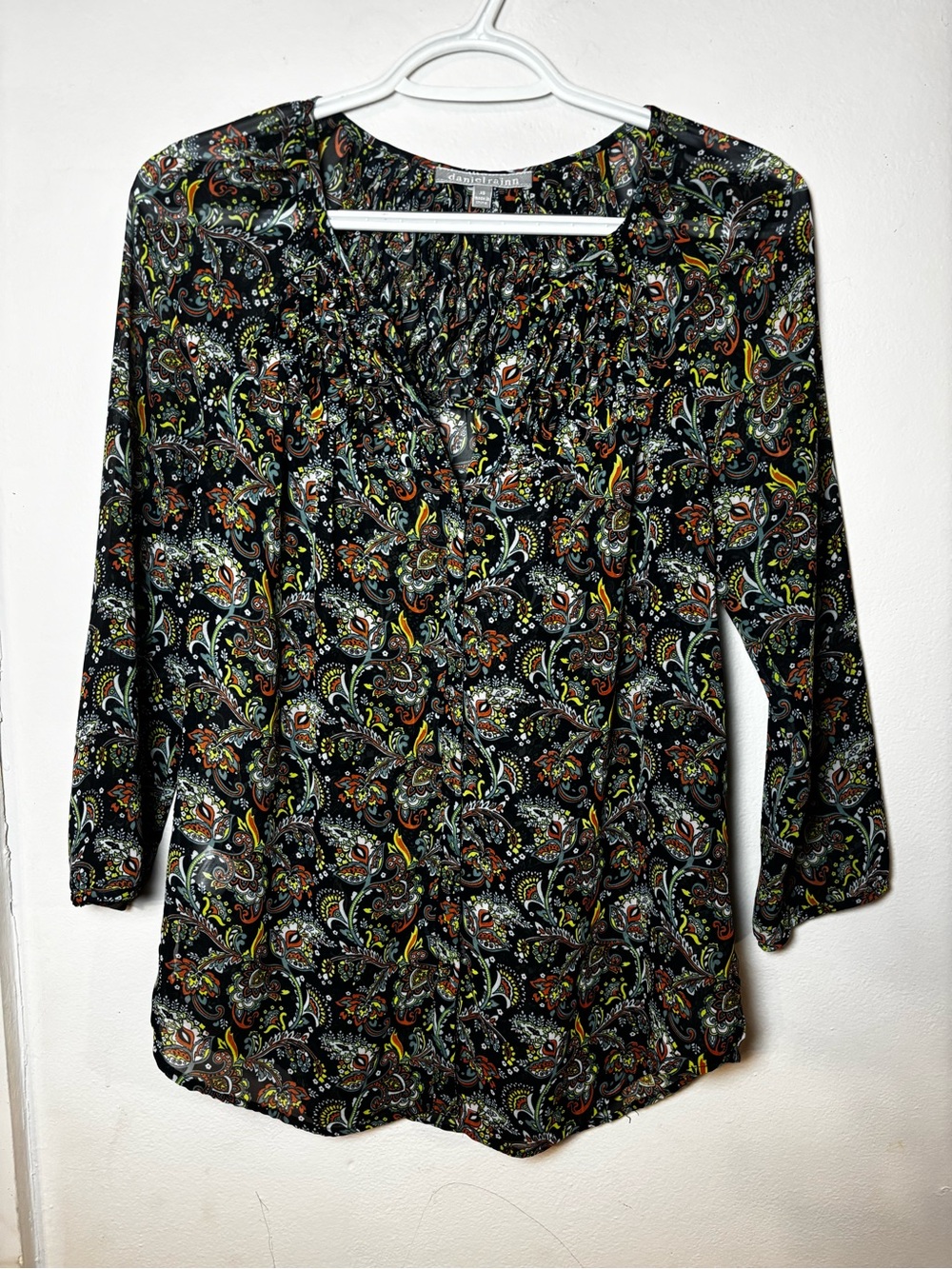 Daniel Rainn Black Paisley Button-Front Blouse with Multicolor Print